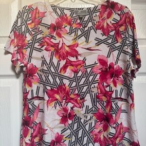 JM Collection Pink and Black Floral Short Sleeve Top